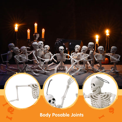 JOYIN 12 PCS 16" Halloween Skeleton Decor, Full Body Movable Stayable Joints Plastic Skeleton, Posable Hanging Skeletons for Halloween Decoration Indoor Outdoor, Graveyard Yard Party Decor