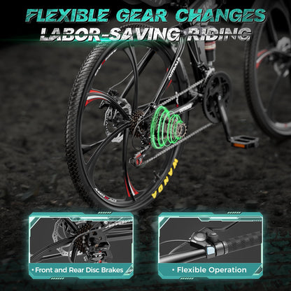 MarKnig 26 Inch Adult Folding Bikes/Mountain Bikes, 21 Speeds Mountain Bicycles with Full Suspension, Dual Disc Brake, High Carbon Steel Frame, Foldable Bike for Men/Women/Teen, LH-Black