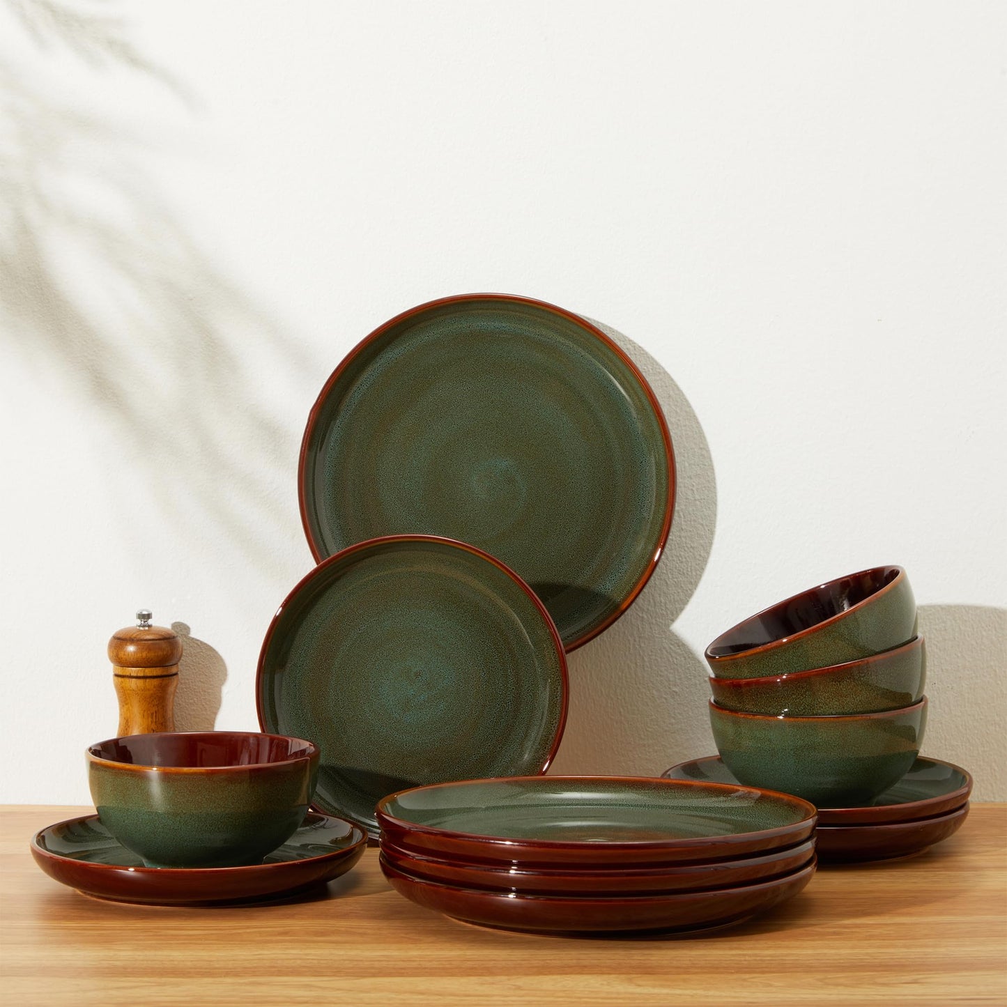 Pokini Stoneware Dinnerware Sets, Ceramic Plates and Bowls Set, Microwave & Dishwasher Safe Kitchen Dishes, Modern Dinner Salad Plates | Cereal Bowls, Dishware Sets Service for 4 Sage Green