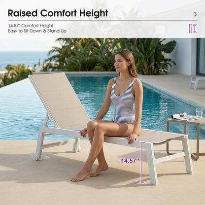 PURPLE LEAF Outdoor Chaise Lounge Set Adjustable Sunbathing Recliner with Side Table for Poolside Beach Patio Outside Aluminum Chaise Lounger Khaki