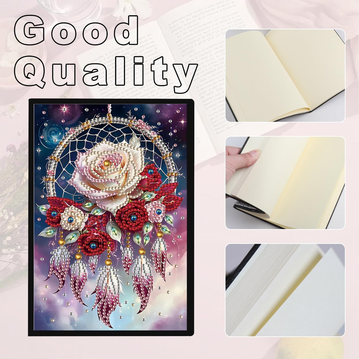 JZHYOAN Rose DIY Diamond Painting Blank Notebook 5D Flower Diamond Art Journal Sketchbook Mosaic Cross Stitch Note Book Kit Gem Art Dairy Travel Drawing Message Art Notebook Craft for Adult Office