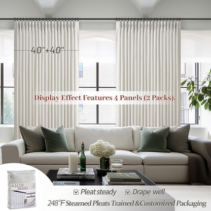 Skiennix 100% Blackout Linen Curtains - 96-Inch Insulated Heavy Drapes for Sliding Glass Doors | Off Beige