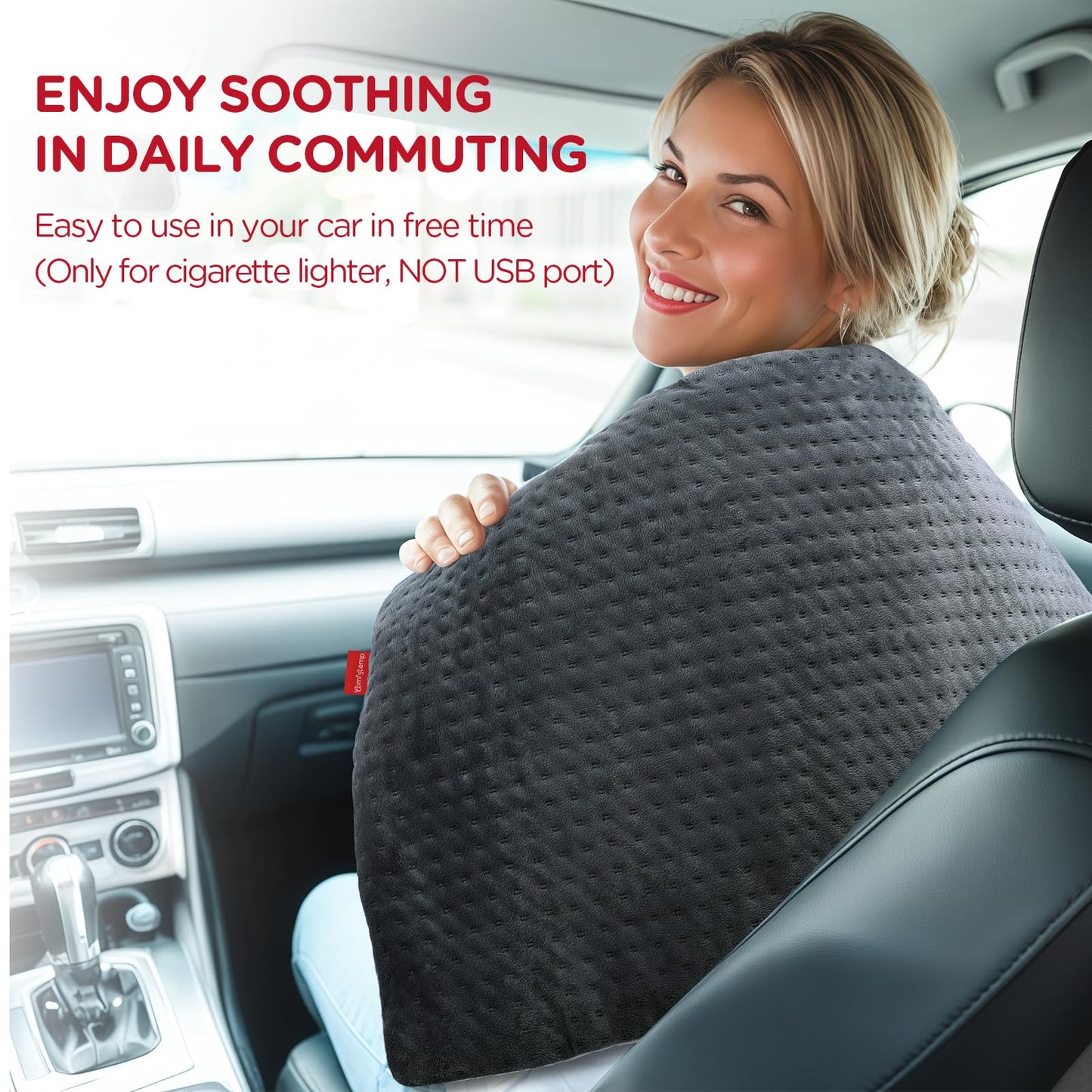 Comfytemp 12V/24V Car Electric Blanket for Back Pain Relief, 4 Heat Settings, 11 Auto-Off, Portable Mini Travel Blanket for Back Pain, Neck, Shoulders and Cramps Relief, 12" x 24" Washable
