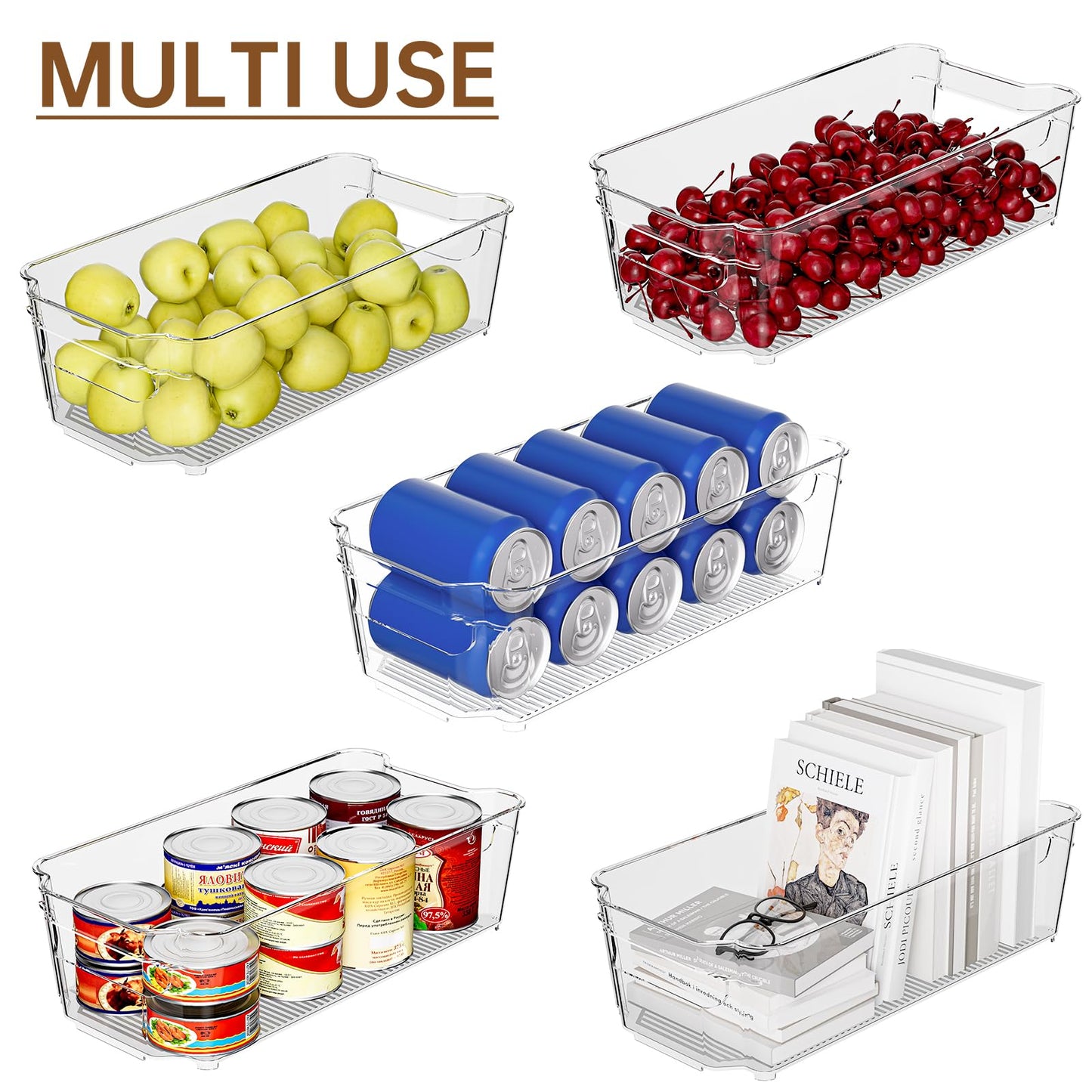 Clear Fridge Organizer, Refrigerator Organizer Bins with Handle, Freezer, Kitchen Cabinet, Pantry Organization, BPA Free Fridge Organizers (12.4 inch 8 Pack)