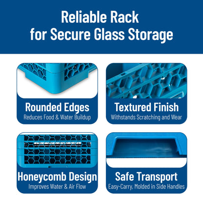 Carlisle FoodService Products OptiClean 25-Compartment Glass Racks With 3 Extenders for 3.19" Cups – Glass Racks for Restaurants Scratch-Resistant Texture, Blue, (Pack of 2)