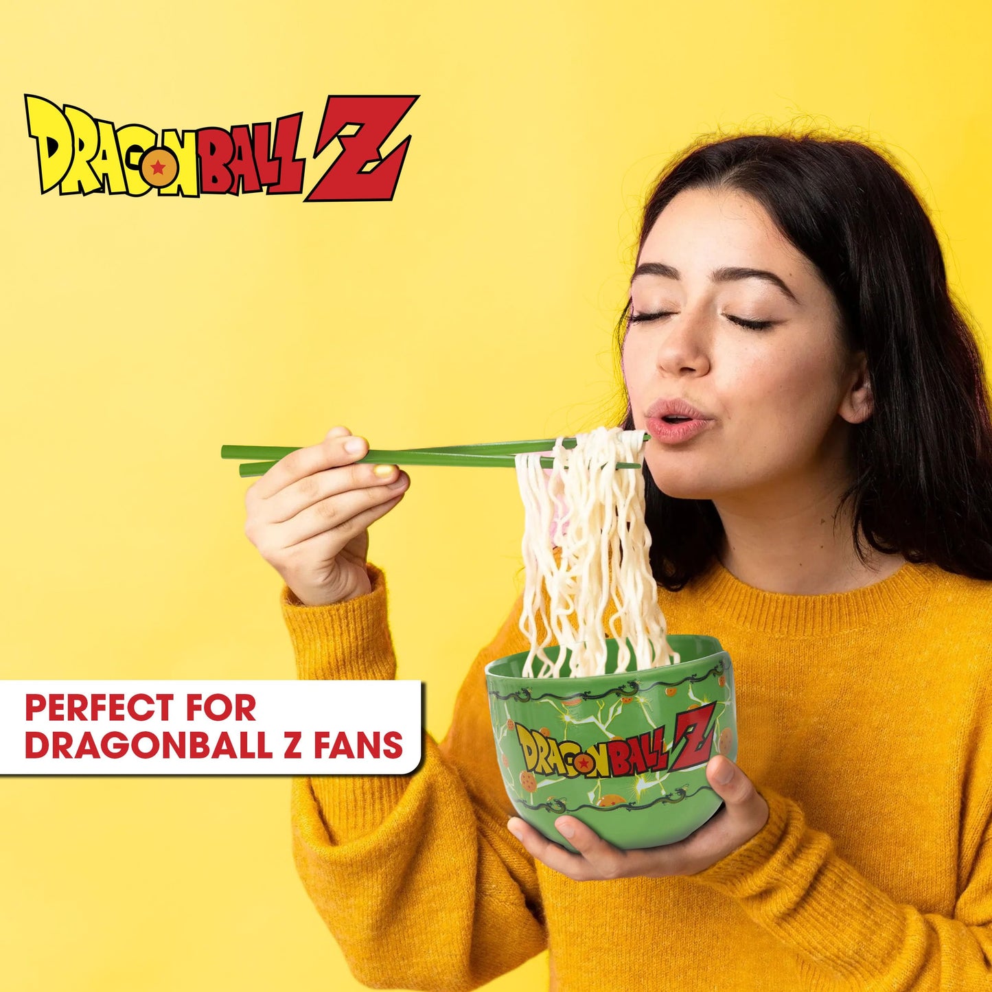 Culture Fly Dragon Ball Z Microwave Ramen Bowl Set with Chopsticks and Spoon, 20 oz Ceramic Instant Noodle Bowls with Chopsticks, Ramen Noodle Bowl, Rice Bowl Anime Gifts for Men