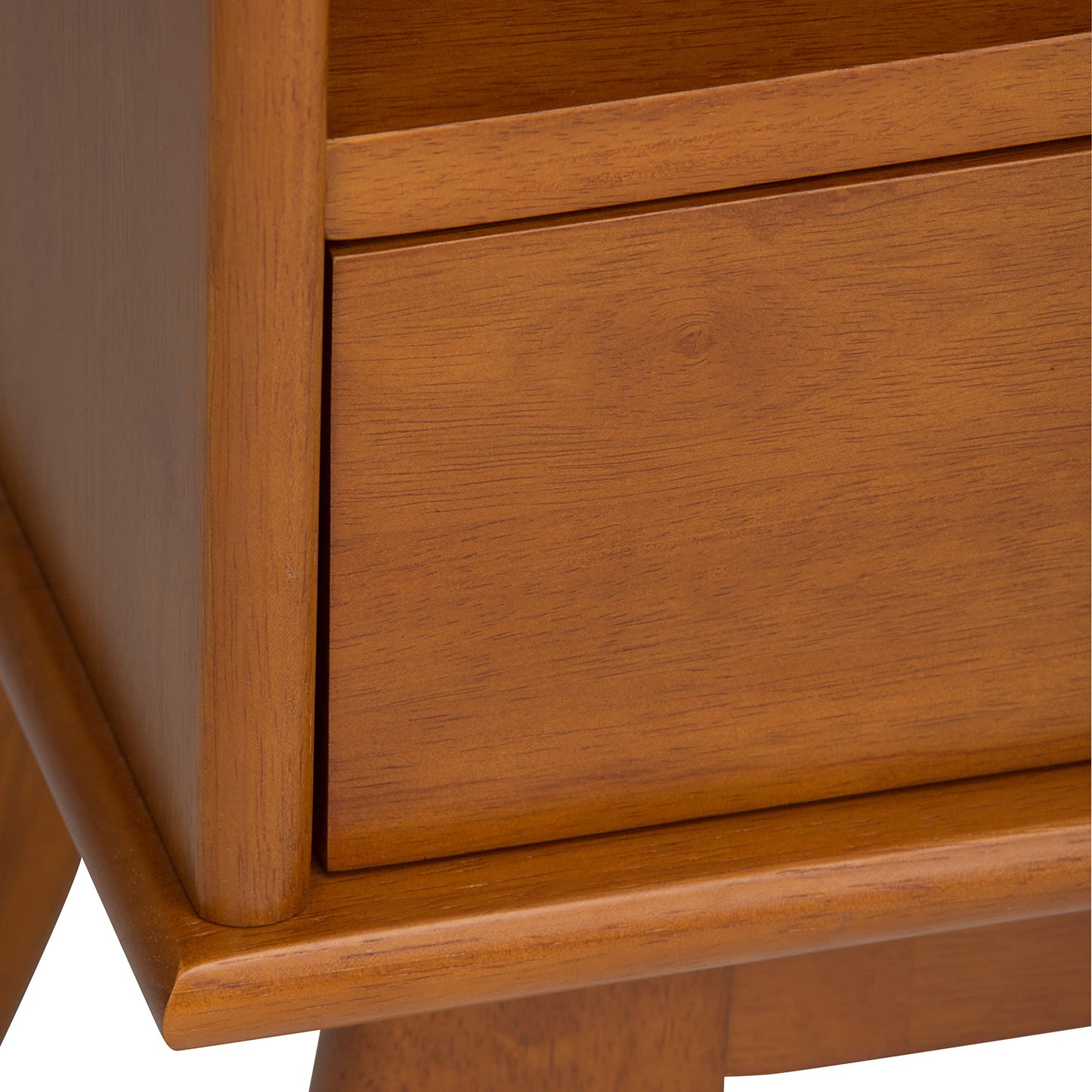 SIMPLIHOME Draper Bookcase - 64 inch Tall Solid Wood Storage Bookshelf in Teak Brown, Mid-Century Modern Storage for Living Room, Study Room or Office with Adjustable Shelves and Angled Legs