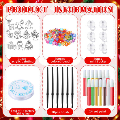 Sonwyoung 30 Sets Christmas Suncatchers Ornament Craft Kits, DIY Glow in The Dark Suncatcher Kits Stained Glass Winter Xmas Window Paint Art for Party Activities Art Craft Party Favors
