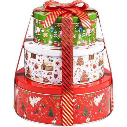 Olgaa Christmas Cookie Tins with Lids Set of 3 Gingerbread Man Cookie Storage Containers Airtight Round Jars for Gift Giving Holiday Treats Baking Cake Container