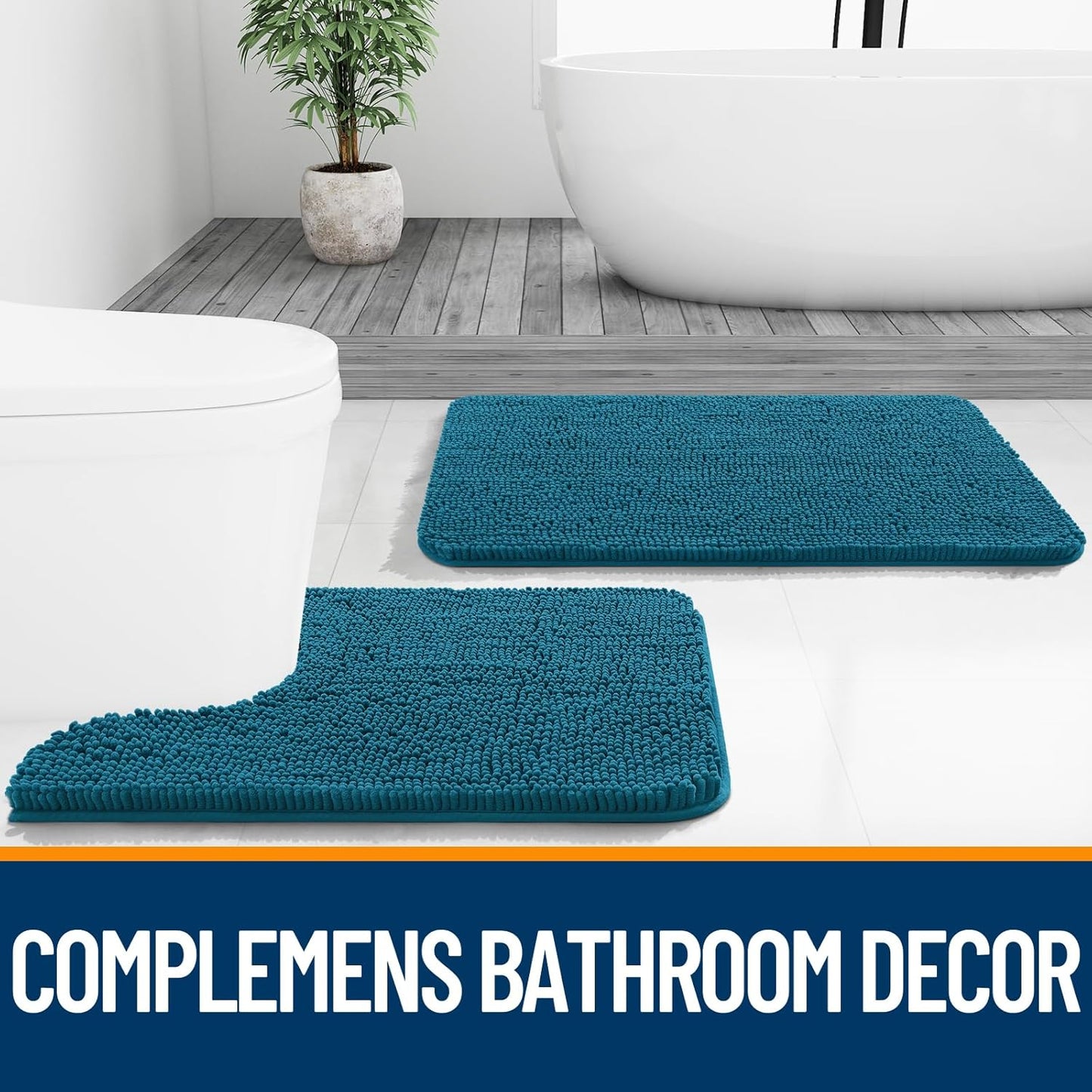 OLANLY Small Bathroom Rugs - Extra Soft Absorbent Chenille Mats | Quick Dry, Machine Washable, 24x16, Peacock Blue