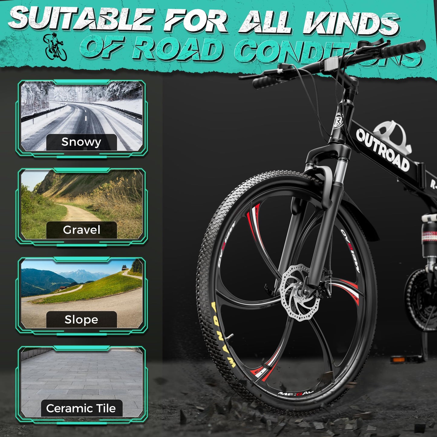 MarKnig 26 Inch Adult Folding Bikes/Mountain Bikes, 21 Speeds Mountain Bicycles with Full Suspension, Dual Disc Brake, High Carbon Steel Frame, Foldable Bike for Men/Women/Teen, LH-Black