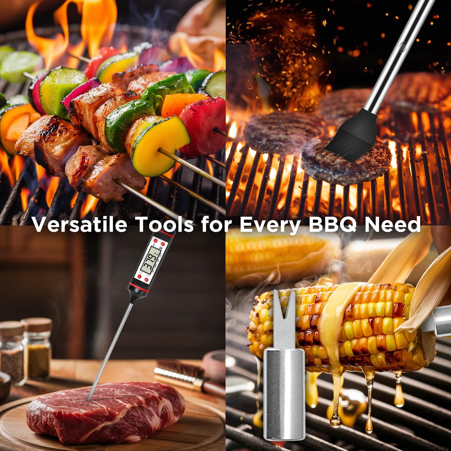 Kaluns Grilling Accessories, Dad Gifts for Fathers Day, Heavy Duty Stainless Steel Grill Set BBQ Grill Accessories for Outdoor Grill with Meat Thermometer, Case and Apron
