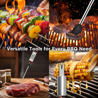 Kaluns Grilling Accessories, Dad Gifts for Fathers Day, Heavy Duty Stainless Steel Grill Set BBQ Grill Accessories for Outdoor Grill with Meat Thermometer, Case and Apron