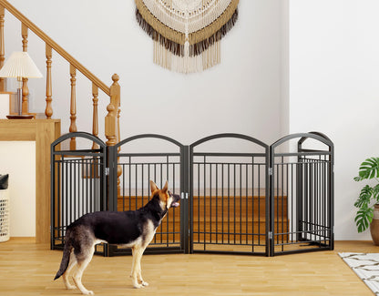 THKKY Folding No-Assembly Metal Freestanding Dog Gate with Door Walk Through,32" Height Pet Fence,144" Extra Wide Accordion Puppy Folding Playpen for Doorways,House,Stairs (6 Panels,Black)