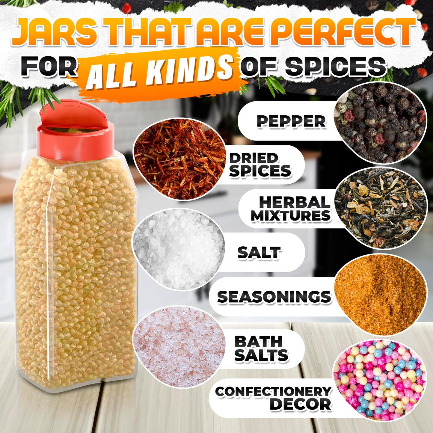 2Pcs Large Seasoning Containers with Wide Mouth for Easy Filling – 32 Oz Spice Containers with Dual Shake Airtight Lids for Spices | Transparent Seasoning Shaker, Durable & Odor-Resistant Spice Shaker
