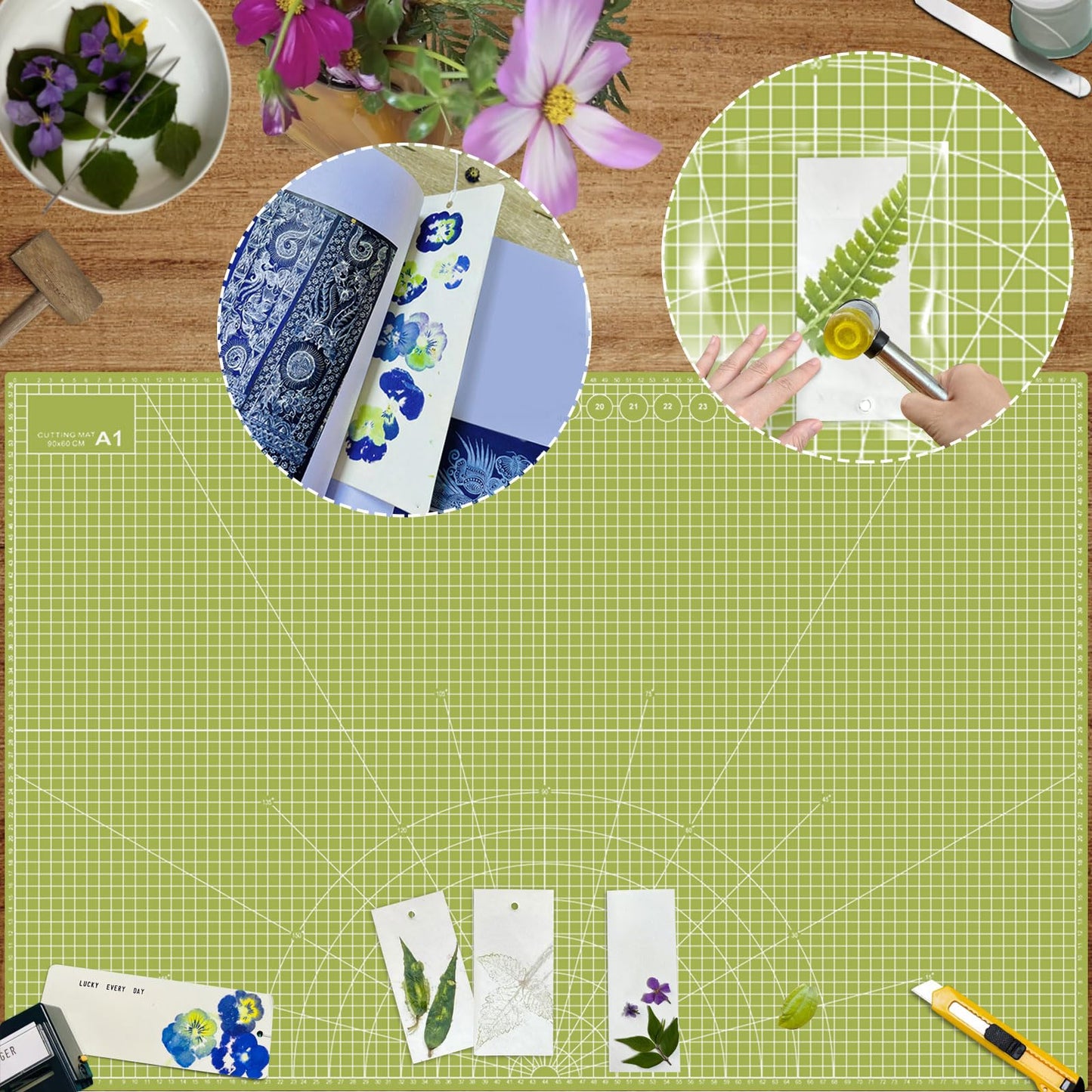 24" x 36" Self Healing Cutting Mat: Double Sided Sewing Cutting Mat Craft Supplies A1 Size for Quilting, Crafts Arts, and Fabric Grey & Green Design (Grey & Green)