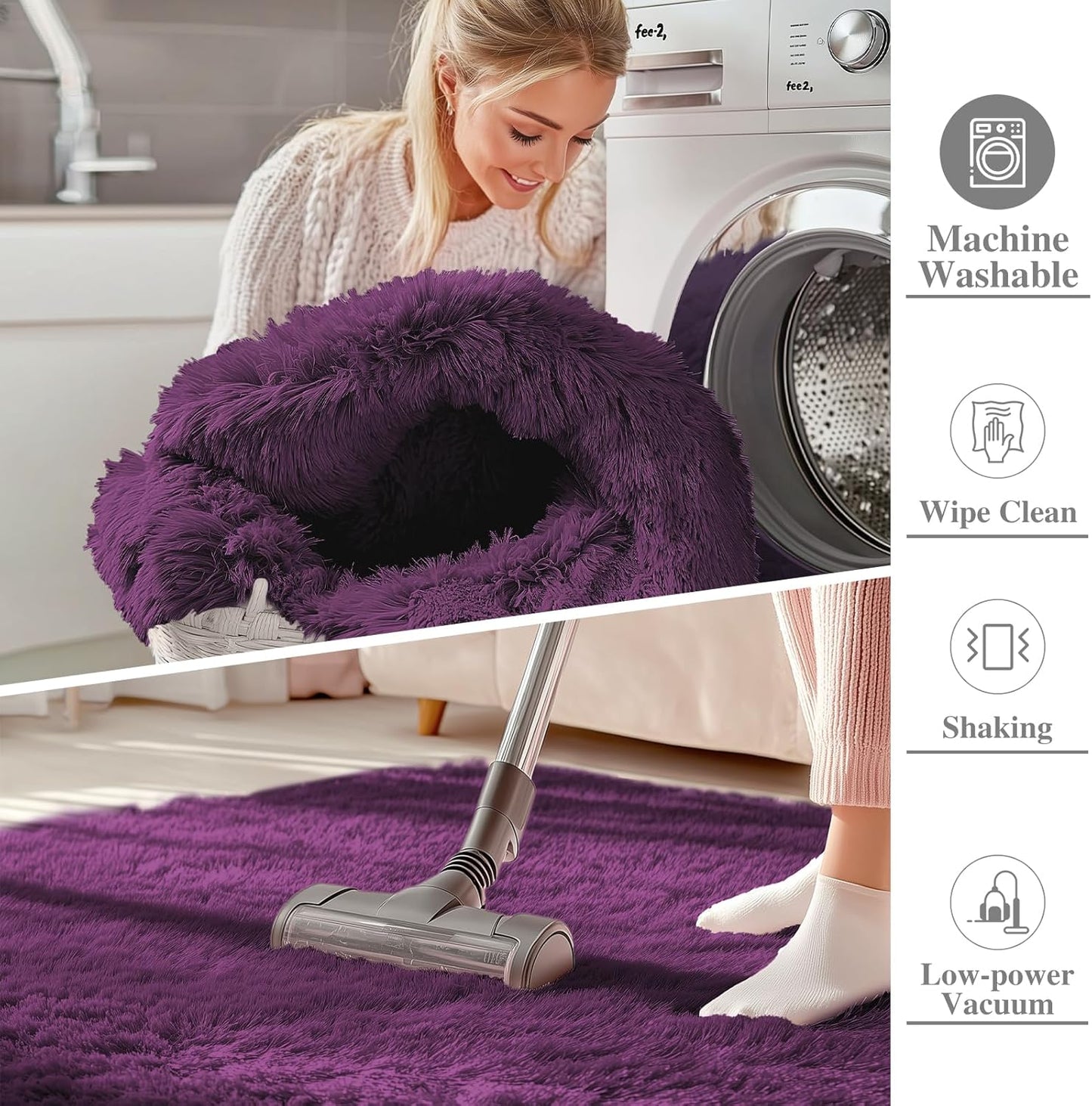 OLANLY Large Area Rug - Soft Fluffy Shaggy Carpet for Living Room & Bedroom | 5x8 Dark Purple
