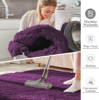 OLANLY Large Area Rug - Soft Fluffy Shaggy Carpet for Living Room & Bedroom | 5x8 Dark Purple