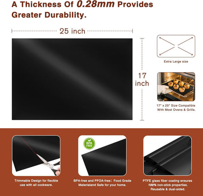 PrettyCare Oven Liners - Heavy Duty Non-Stick Mats | 3 Pack, 16.25”x23” | BPA & PFOA Free Kitchen Accessory