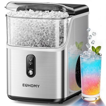 EUHOMY Nugget Ice Maker Countertop, Ready in 7 Mins, 34Lbs/24H Pebble Ice Maker Machine, Self-Cleaning Countertop Sonic Ice Makers with Ice Scoop&Basket, Pellet Ice Maker for Home, Stainless Steel
