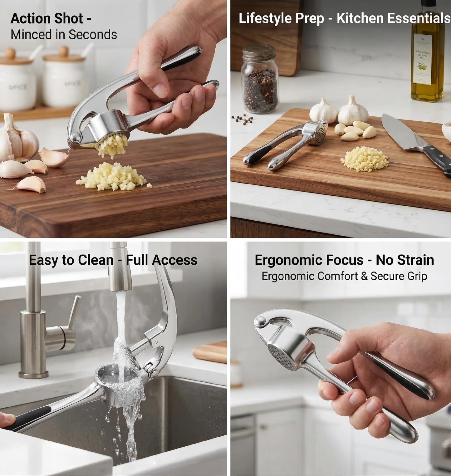 Heavy Duty Zinc Alloy Garlic Press & Mincer - Professional Rust-Proof Crusher for Garlic, Ginger and Nuts - Ergonomic Easy Squeeze Kitchen Gadget