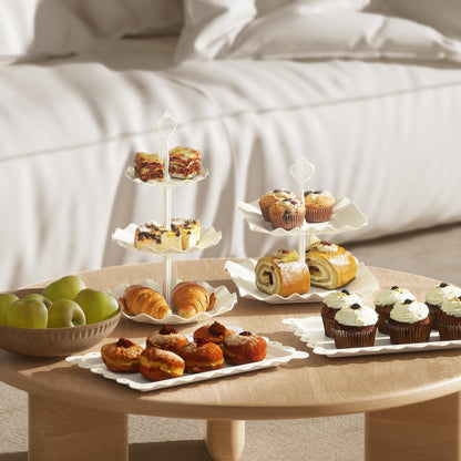 10 Pack Cake Stand Set with 3 x Two-Tier and 3 x Three-Tier Cupcake Stands, Plastic Dessert Table Stand Set 3 Tired Cookie Tray and 4 Pcs Dessert Trays