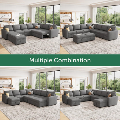 HONBAY Modular Sectional Sleeper Sofa with Pull Out Couch, Oversized U Shaped Sleeper Pull Out Bed with Storage Sectional Couches for Living Room - Dark Grey