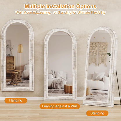 ZHUNFA External Three-Layer Arched Full Length Mirror with Solid Wood Frame,71x32 Modern Farmhouse Decor Standing Mirror Full Length,Wall Mounted,Leaning,Standing for Bedroom,Living Room,White.