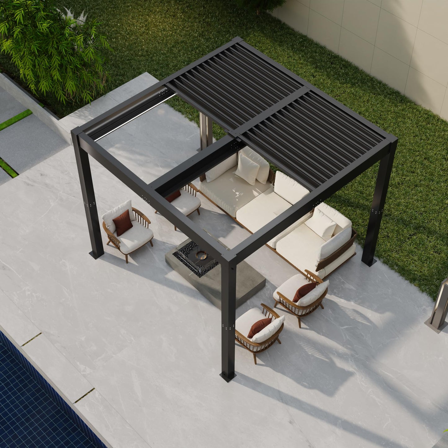 Patiowell 10x10 FT Louvered Pergola, Electric Outdoor Aluminum Pergola with LED Lights, Modern Hardtop Gazebo with Integrated Drainage & Adjustable Roof for Patio Backyard Deck, Gray