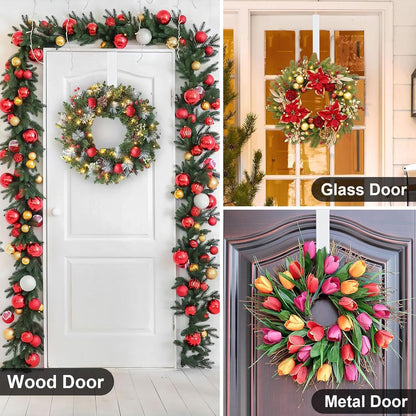 Wreath Hanger, Adjustable Length 14.9-25 Inch Metal Door Hanger for Front Door, 20 lbs Larger Christmas Wreaths