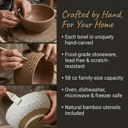 Wgtalation Large Ceramic Dinner Bowl - Handmade Salad Bowl Set, 58 oz. Dishwasher and Oven Safe, Vanilla White 9.5 inch”