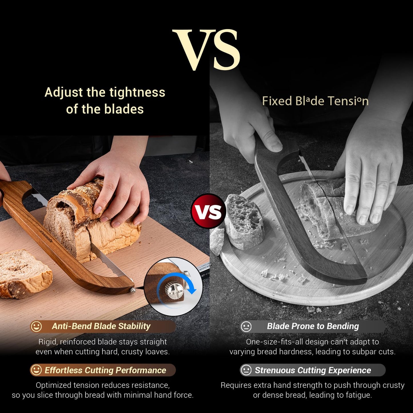 XJHEYLZ Sourdough bread knife,Bread Slicer for Homemade Bread,Adjustable blade tightness for Even Slicing, Serrated knife,Wooden Bread cutter with Bow Design (3, Red-brown color)