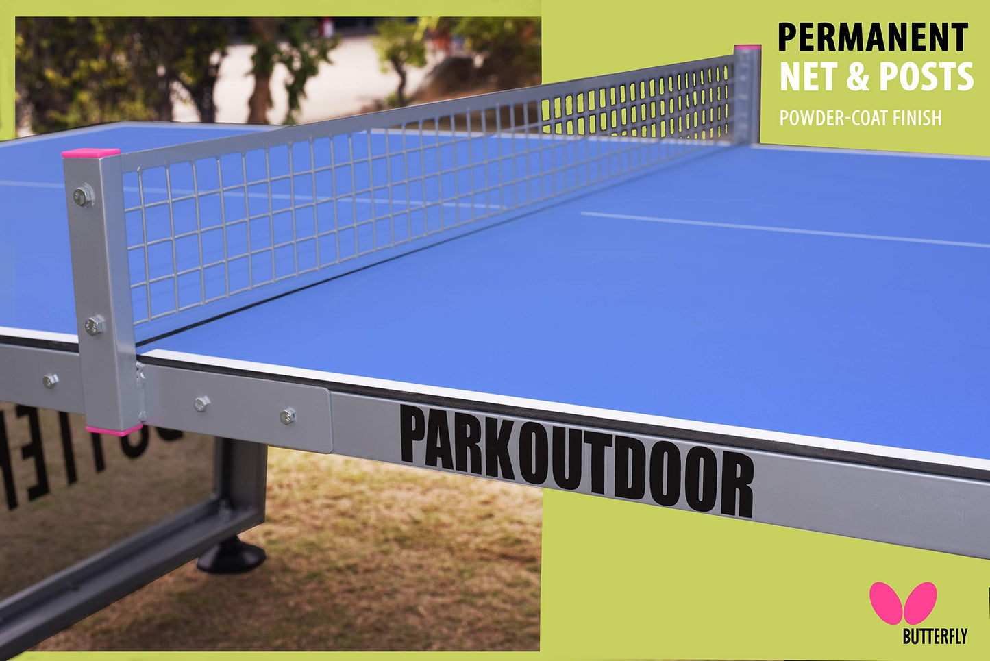 Butterfly Park Outdoor Ping Pong Table | Outdoor Table Tennis Table for Parks, Beaches, Playgrounds | Anti-Glare Weatherproof Ping Pong Top | Outdoor Ping Pong Net | Sturdy Frame with 10 Year Warranty