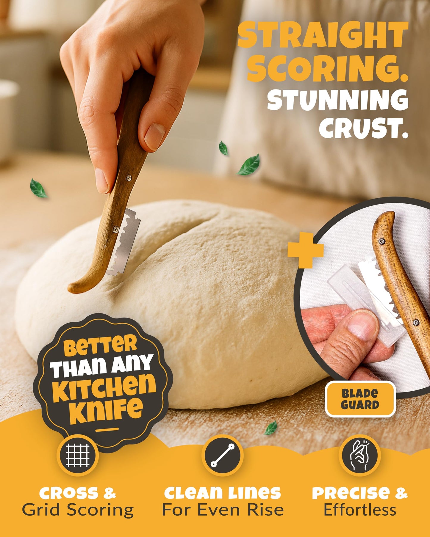 CRUSTLOVE 2pcs Set Bread Lame with 5 Blades – Sourdough Scoring Tool Set with Straight & Curved Scoring Knife for Sourdough and Bread Baking, Dough Scorer, Bread Scoring Tool, Bread Baking Supplies