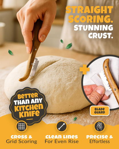 CRUSTLOVE 2pcs Set Bread Lame with 5 Blades – Sourdough Scoring Tool Set with Straight & Curved Scoring Knife for Sourdough and Bread Baking, Dough Scorer, Bread Scoring Tool, Bread Baking Supplies