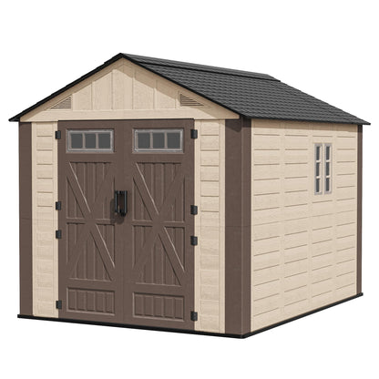 AirWire 8x10 FT Outdoor Resin Storage Shed, Plastic Shed with Floor, Door,Window &Vents, Extra Thick Outdoor Resin Shed for Patio, Backyard, Beige