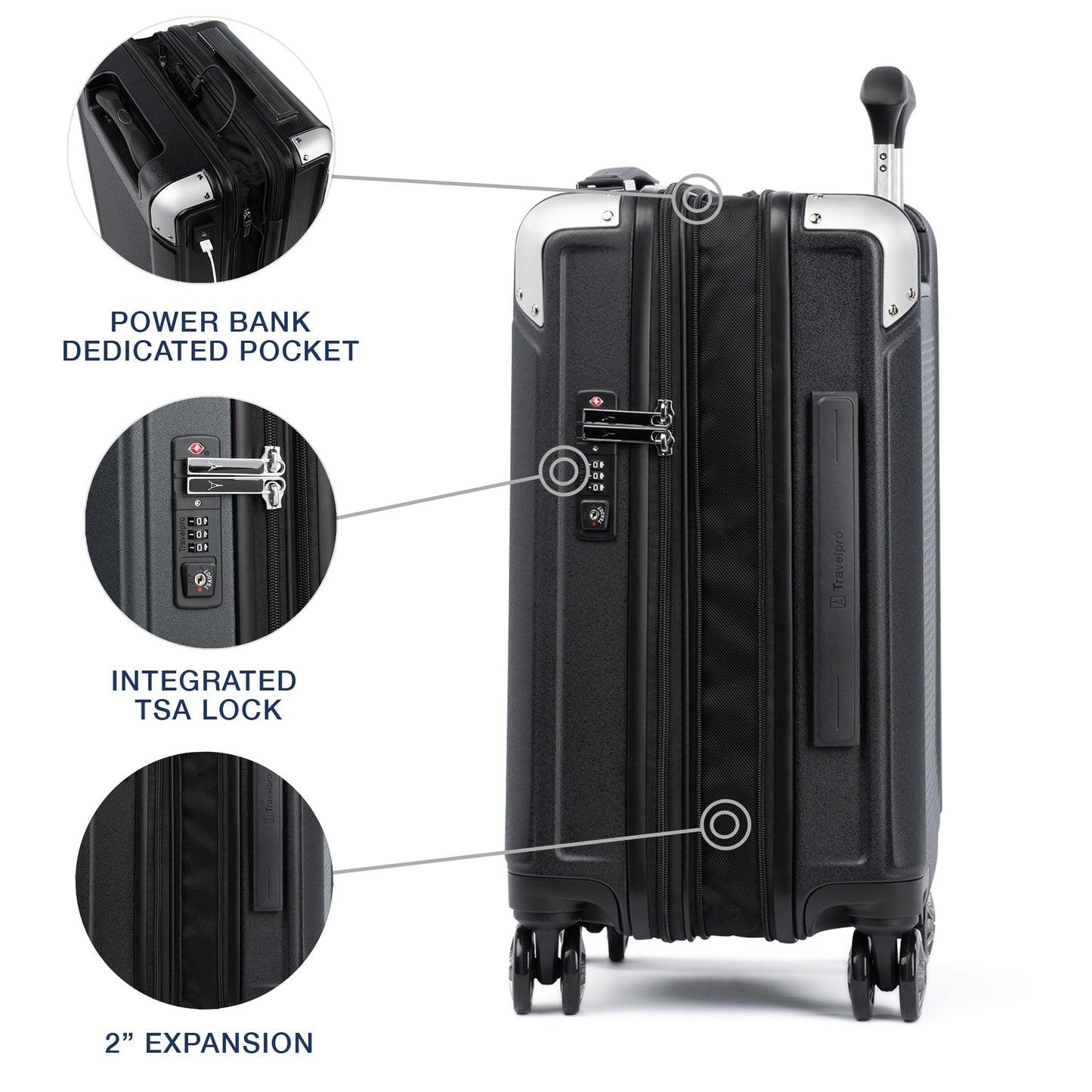 Travelpro Platinum Elite Hardside Expandable Carry on Luggage, 8 Wheel Spinner, TSA Lock, Hard Shell Polycarbonate Suitcase, Shadow Black, Compact Carry on 20-Inch