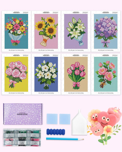 forever young Minigem Diamond Art Flowers Kits for Beginners, 8 Pcs Flower Resin Square Drill Diamond Painting Kits for Adults, 2-Hour Canvas Flower Small Diamond Art Kits for Adults (5x7 Inch)