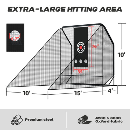 MR Golf Hitting Net 10’x10’ with Side Barriers, Extra Large Golf Practice Net with Ball Return System, Golf Simulator