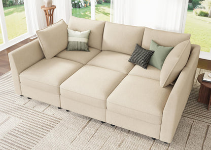 HONBAY Modular Sofa Sectional Sleeper Couch with Storage Modular Couch Convertible Couches for Living Room - Beige