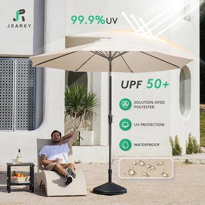JEAREY 9FT Outdoor Patio Umbrella - Market Umbrella with Push Button Tilt & Crank | UV Protection & Waterproof (Cream Beige)