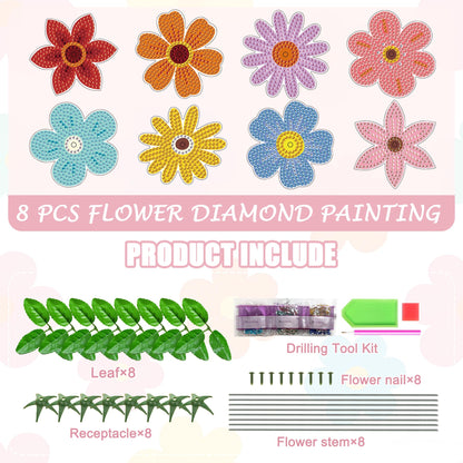 Vcekract 8 Pcs Flower Diamond Art Kits for Adults, Diamond Art for Table Decor, Diamond Painting Art Crafts for Beginners