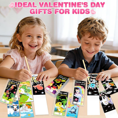 SpringFlower Valentines Day Cards Gift Classroom Exchange,24 Pack Scratch Art Books,Valentines Gift Classroom Exchange Prizes Party Favors Supply, Valentines Scratch Art Toys For Kids