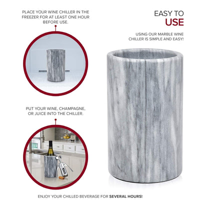 Modern Innovations Marble Wine Chiller Bucket - Wine Bottle Cooler for Parties – Keep Beverages Chill in This Champagne/Wine Bucket – Marble Wine Bottle Chiller – Holds 750ml Bottle (Grey)