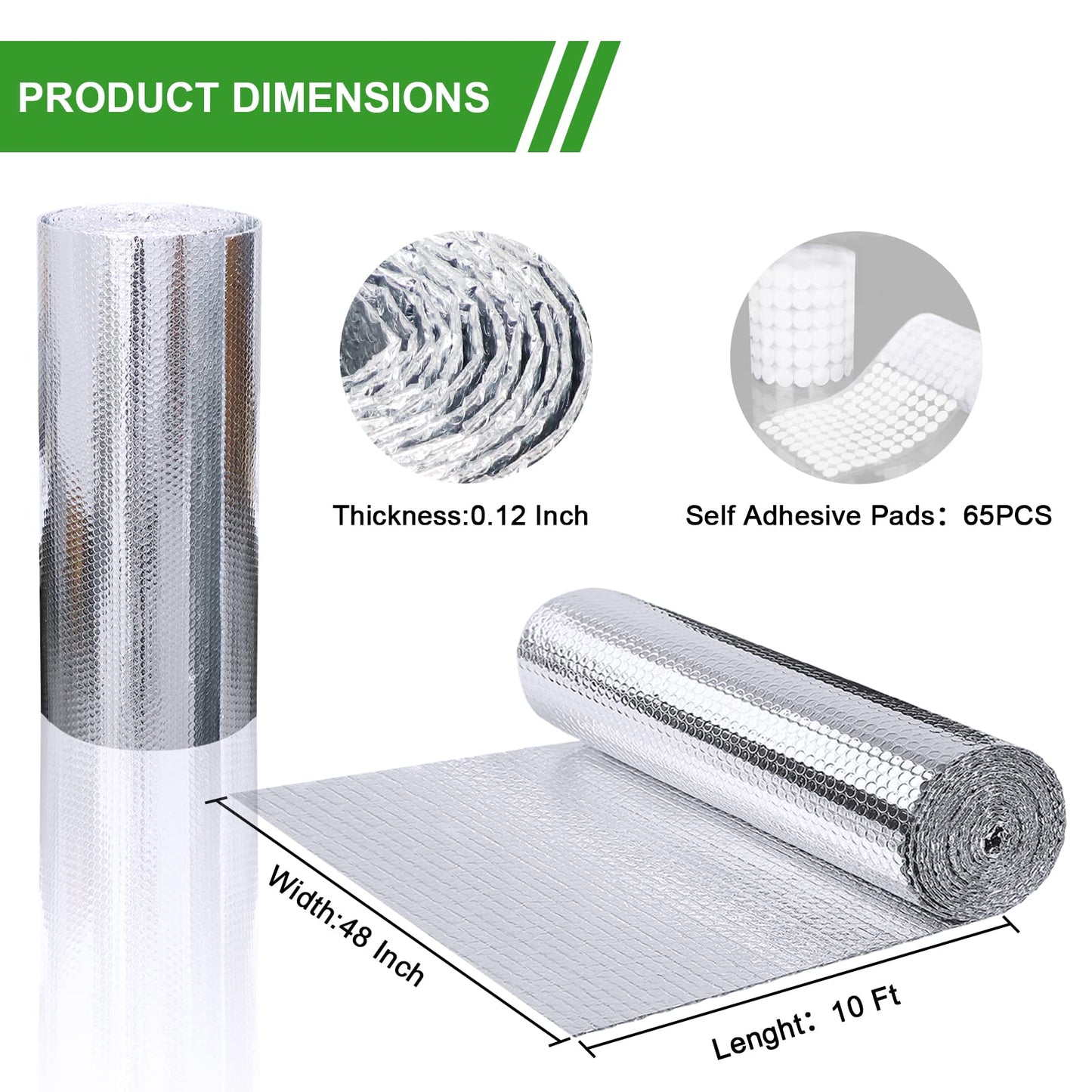 AGHITG Reflective Insulation Foam,48" x 10 Ft Window Insulation for Summer Heat,Aluminum Foil Bubble Insulation Roll for Keep Heat,Window Insulation Kit for RV, Thermal Insulation Cover for Window.