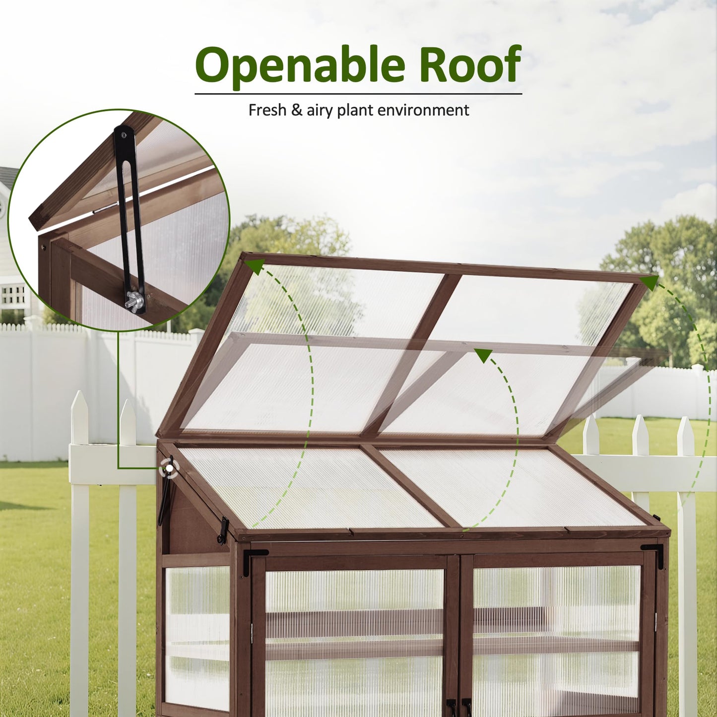 Macrout Cold Frame Greenhouse, Large Wooden Greenhouse Cabinet, Garden Cold Frame with Adjustable Shelves for Outdoor Indoor Use, 1344 (Brown)
