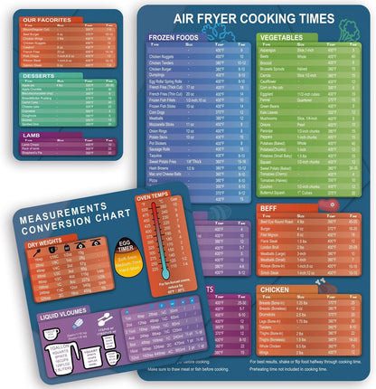 Air Fryer Magnetic Cheat Sheet & Kitchen Conversions, Cooking Times Chart Magnet, Quick Reference Guide for Frying