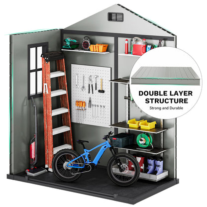 DWVO 6x4 FT Resin Storage Shed with Reinforced Floor, Outdoor Storage Shed with Lockable Door, Window and Vents, Waterproof Plastic Tool Storage for Garden, Backyard, Patio, Lawn(Blue-Gray+Black)