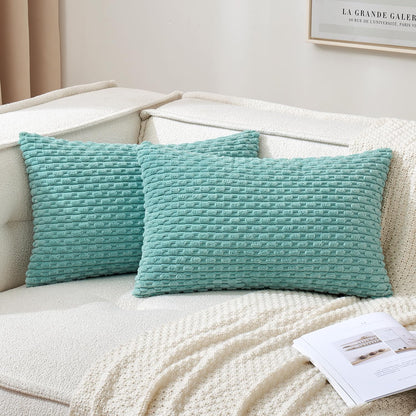 MIULEE Pack of 2 Decorative Throw Pillow Covers 18x18 Inch Soft Boho Striped Textured Corduroy Pillow Covers Modern Farmhouse Home Decor for Couch Bed Sofa Living Room Cream White
