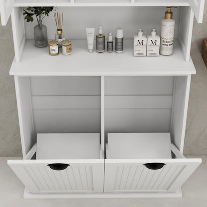 Gecheer Two-Compartment Tilt-Out Dirty Laundry Basket Cabinet - Space-Saving and Functional Storage Cabinet Organizer, Storage Unit Shelves, for Bathroom Living Room Dining Kitchen YJXW1120S00001